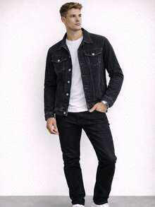 Men's Iron Button Twill Jacket - 黑色牛仔褲 - 查看 4
