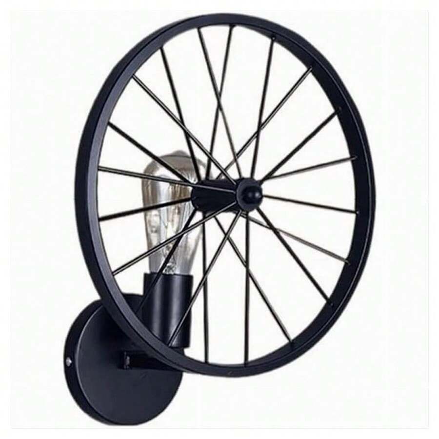 OISE ART STORE Applique A Parete Stile Vintage Lampada Forma Di Ruota Bicicletta Nero E27 Aq62 - - Multicolore - Visualizzare 1