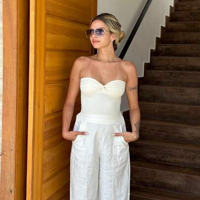 top Antonella POLIAMIDA PREMIUM transpassado luna moda festa verão em alta versatilidade caimento perfeito  Tecido    Costas nuas / sem costas  Assimétrico    top tomara que caia  Noite