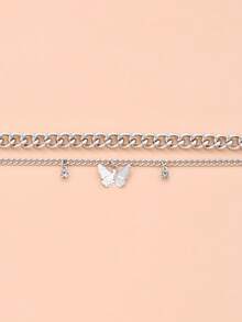 2pcs Fashionable & Versatile Minimalist Butterfly Pendant Anklets - Silver - View 4
