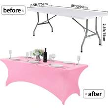 1 Piece Of 4/6/8 Inch Polyester Tablecloth, Rectangular, Fully Elastic Elastic Band, Soft Texture, Can Be Tightly Attached To The Desktop, Wrinkle Resistant And Washable, Elastic Open Back Table Skirt For Wedding, Banquet And Trade Show Decoration, - Multicolor - View 14
