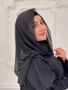 1件装女士二合一速成头巾，雪纺围巾组合，头巾，柔软透气材质，适合日常佩戴 - 黑色 - 查看 5