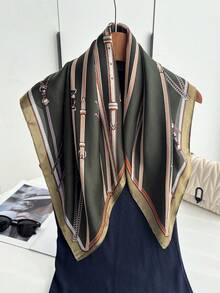 1 Stück Paisley-Muster Faux-Seide Herren Bandana, vielseitiger Halstuch, Stirnband, Dekoration - grünbraun - Übersicht 3