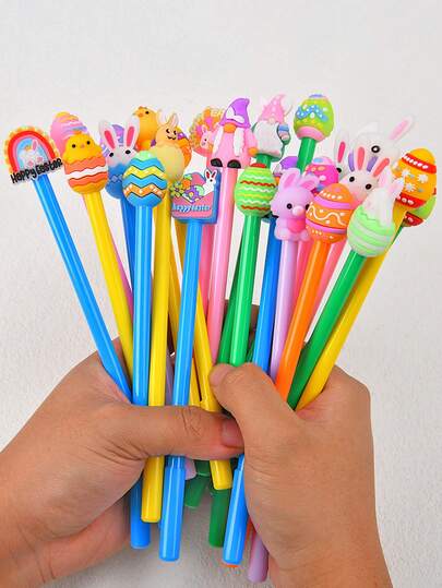 10pcs Easter Themed Ballpoint Pens, 0.5mm Black Ink, Creative Stationery With Designs Like Rabbits, Easter Eggs And Dwarfs, Assorted Colors And Styles, Medium Size Lightweight, Convenient For Carrying, Stacking And Storage, Suitable For Men, Women, Colleagues, Office, Home, Weddings, Bridal Showers, Easter Parties, Birthday Gifts And Party Favors