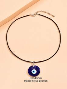 1pc Fashionable Turkish Evil Eye, Water Drop & Heart Pendant Necklace - Blue - View 11