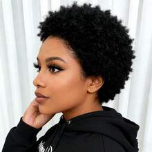 6 Inch Short Afro Kinky Curly Natural Black Pixie Cut Human Hair Wig, 150% Density Lace Front Wig For Women, Suitable For Daily Wear And Parties - SNatural - View 4
