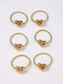 10pcs/Pack Mini Heart Shaped Metallic Elastic Hair Ties For Teen Girls, Cute Princess Style, Versatile, Gentle On Hair, Suitable For Daily Use - 彩色 - 查看 5