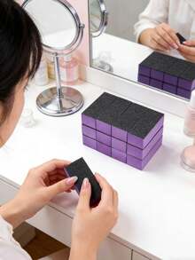 20/10/5/1pcs Nail Polishing Sponge Sandpaper Files, 80/120 Grit, 3-Sided Nail Files, Suitable For Nail Art Tools (Purple And Black) - Multicolor - View 5