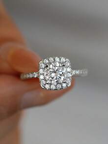 1pc 0.5ct-3ct Square Moissanite 925 Sterling Silver Luxury Engagement Ring, Promise Ring, Anniversary Ring, Jewelry Gift For Women, Valentine's Day Gift - Silver - View 6