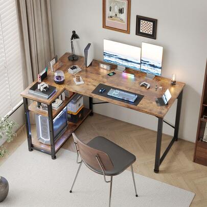 Devoko L Shaped Desk 100/120/140/160CM Computer Desk Study Office Desk Gaming Desk Writing Table Reversible Corner Desk For Home Office Studio Workstation