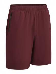 Two-Pack Of Men's Elastic Athletic Shorts With An Elastic Waistband And Zippered Pockets. Suitable For Sports, Fitness, Hiking, Outdoor Activities, Basketball, Soccer, Golf, Etc. A Great Gift For Men, Especially For Valentine's Day. - 酒紅+藏青 - 查看 5