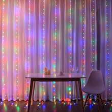 1 pieza Luces de cortina de cadena LED alimentadas por USB, 8 modos de iluminación, control remoto, adecuadas para boda, cumpleaños, fiesta, Pascua, Ramadán, Día de San Valentín, decoración y iluminación para fiesta individual - Luces de cortina alimentadas por USB - Ver 10
