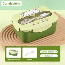 Fofa Marmita Infantil com Garfo 3 Compartimentos 1200ml Grande Capacidade Estilo Desenho Animado Presente Volta às Aulas - cor aleatória - Visão 4