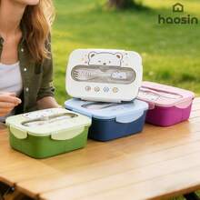 Fofa Marmita Infantil com Garfo 3 Compartimentos 1200ml Grande Capacidade Estilo Desenho Animado Presente Volta às Aulas - cor aleatória - Visão 3