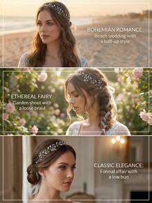 Băng đô đính pha lê kèm ruy băng, phụ kiện đội đầu cô dâu màu bạc thanh lịch, phù hợp cho đám cưới, dạ hội và chụp ảnh. - Bạc - Xem 3