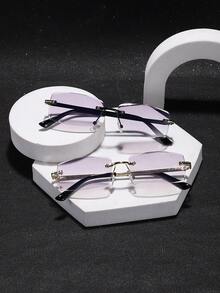 1 pieza Gafas rectangulares ligeras y sin montura de metal casual para hombres, gafas decorativas de alta calidad para uso diario - transparente - Ver 13