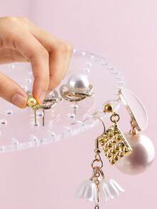 Minimalist Wooden & Plastic Jewelry Storage Box, Earring Organizer Display - Multicolor - View 5