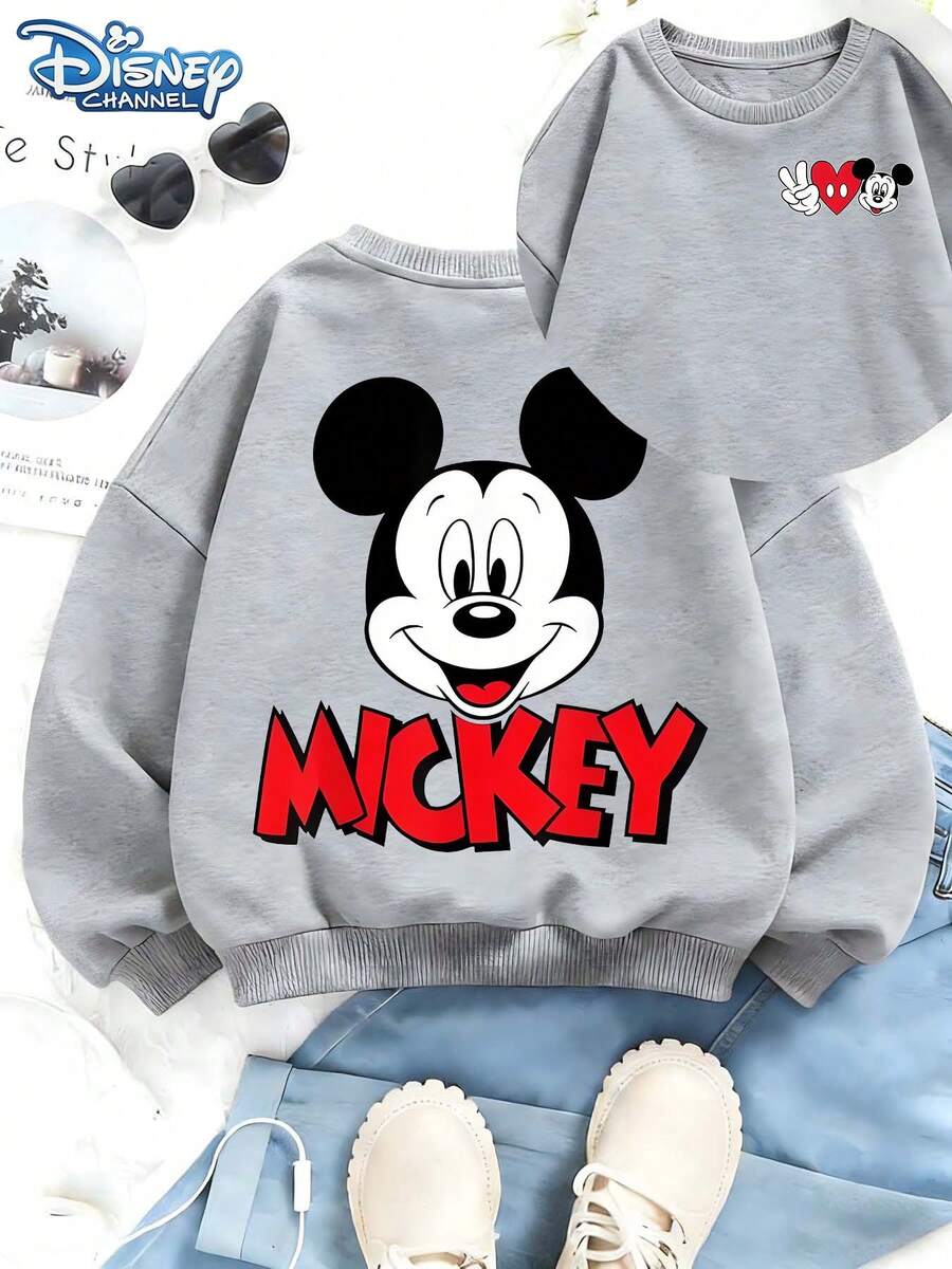 Disney This Sweatshirt Features A Classic, Retro Design With Mickey Mouse And Heart Patterns, Making It Incredibly Cute. The Fabric Is Soft And Warm, Suitable For Everyday Wear, Family Outings, And Various Other Occasions. - Xám - Xem 1