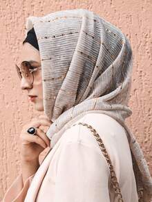 1件装女士春季亮片网纱装饰头巾，节日庆典头巾面纱头巾，沙滩，假日 - 白金 - 查看 1