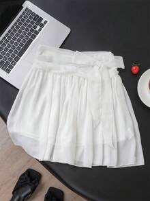 纯白色高腰A字迷你裙，版型修身，日常百搭 - 白色 - 查看 4