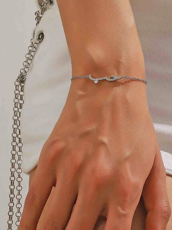 1pc Elegant 925 Sterling Silver Arabic Letter Design Women's Bracelet, Suitable For Daily Wear, Dates, New Year, Valentine's Day Gifts
