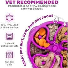 Outward Hound Fun Feeder Slo Bowl – Medium 2‑Cup Capacity, Slow Feeding, Small To Medium Dogs & Cats, Non-Slip, Turquoise, Drop Pattern - Purple-Medium - 查看 3