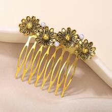 1pc Vintage Plant Casual Zinc Alloy Side Comb, Suitable For Women Everyday Hair Accessory, Gift, Hair Accessories, Haircomb, Headpiece,Travel,Birthday - Multicolor - View 8
