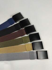 简约黑色尼龙腰带，耐用自动扣工装风格腰带 - 彩色 - 查看 4