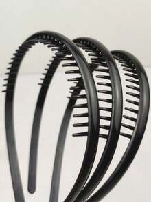 3 chiếc băng đô thời trang màu đen, chống trượt, kiểu dáng lượn sóng, thích hợp dùng khi chăm sóc da mặt tại nhà, dùng để rửa mặt hoặc trang điểm hàng ngày. - màu đen - Xem 5