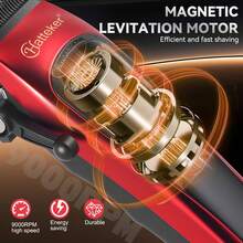 Hatteker 1pc LCD Display Rechargeable Hair Clipper With 9000 RPM High Speed Motor - Red - View 8