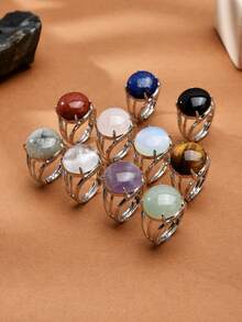 1pc Natural Crystal & Stone Open Ring, Suitable For Daily Wear By Men And Women - Multicolor - View 12
