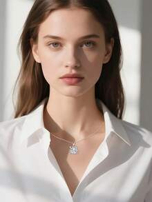 BLOVEMEE 1件奢华925纯银1克拉6.5毫米莫桑石螃蟹吊坠项链，适合女性日常佩戴，情人节、母亲节、结婚纪念日、生日、新年、派对、订婚纪念日等场合的珠宝礼物。 - 銀色 - 查看 3