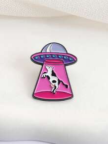 1枚趣味UFO飞船奶牛胸针珐琅别针科幻动物胸针背包翻领徽章时尚饰品礼物送朋友 - 彩色 - 查看 7