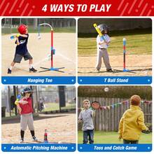 QDRAGON 4 In 1 Tball Set For Toddlers 3-5 With Toss And Catch Ball Set/ 2 Bats, Hanging Tee Ball Stand With Auto Pitching Machine, Indoor Outdoor Sport Toys Christmas Birthday Gifts For Boys Girls - Yellow - View 2