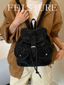 新款秋冬多口袋抽绳背包，轻便学生背包，适合日常出行、约会、通勤和上学。 - 黑色 - 查看 9