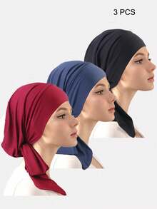 1pc/3pcs Women's Pleated Cotton Chemo Cap, Women's Long Tail Headscarf Cap, Suitable For Daily Use - Multicolor - View 25
