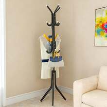 12-Hook Freestanding Coat Rack - Metal Hall Tree Organizer For Hats, Jackets, Bags, And Purses - Black - View 8