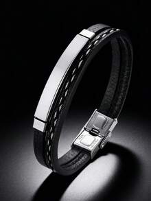 1pc Personalized Minimalist Jewelry, Stainless Steel Laser Engraved Name Bracelet, Best Gift For Men, Suitable For Graduation, Back To School, Father's Day - Multicolor - View 5