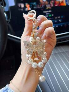 1pc Fashionable Luxurious Exaggerated Faux Pearl & Rhinestone Butterfly Keychain Car Accessories Bag Charm Backpack For School Pearl Cute Goth Y2k Christmas Gift Ideas Bag Accessories Lanyards With Id Holder Car Accessories Bag Charms PZON - 金色 - 查看 13