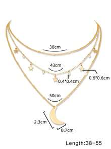 Nooxian 3件套女士星月锆石吊坠项链（吊坠数量随机）（压扁后的数量和间距随机） - 金黃色 - 查看 6