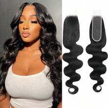 2x6 HD Lace Closure Human Hair Closure Body Wave Brazilian Virgin Human Hair Kim K Middle Part Closure Pre-Plucked With Natural Hairline - Natural Black - View 1