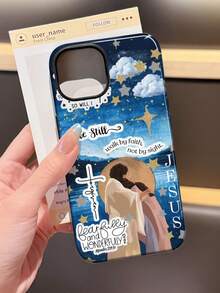 1pc Religious Graphic Cross & Star Positive Energy Slogan Pattern Glossy 2-In-1 Phile Shell Full Coverage Phone Hard Case Compatible With Samsung/Compatible With IPhone 11/12/13/14/15/16/17 Pro Max - Multicolor - View 2