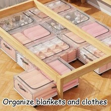 2/1pc Transparent Wheeled Bed Bottom Storage Box, Multifunctional Room Storage Box, Foldable Clothing Storage Box, Large Capacity Waterproof Storage Box, Bottom Wheel Movable, Saving Room And Wardrobe Space, Clothing Storage Box - White - View 4