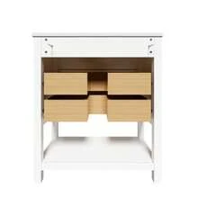 White Bathroom Vanity Unit With Ceramic Sink – Freestanding Bathroom Vanity Unit With 2 Drawers And Open Compartment, High-Quality MDF Board With Lacquered Finish, Gold Handles, Without Tap Or Drain - White - View 10