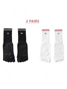 1/2/3/5 Pairs Women Breathable Non-Slip Yoga Socks, Five-Toe Mid-Calf Design With Anti-Slip Grip And Embroidered Dog Pattern, Suitable For Yoga, Pilates, Ballet, Dance And Gymnastics - Multicolor - View 21