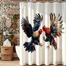 1 pièce Rideau de douche avec motif de combat de coqs à l'aquarelle avec crochets, rideau de douche d'art folklorique pour salle de bain, rideau de douche avec design dynamique de combat de coqs énergique, convient pour la décoration de salle de bain de style rustique, accessoire de salle de bain animal audacieux, article de salle de bain pour les amateurs de style campagnard, rideau de douche attrayant pour une salle de bain éclectique, rideau de douche d'art folklorique pour la décoration de la salle de bain - Multicolore - Voir 6