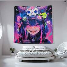 HOUHUANG Hanging Paintings,  Tapestry, Murals, And Decorative Paintings, Anime, Cartoons, Polyester Material  For Families, Bars, And Outdoor Parties (Halloween Girl) - 多彩的 - 查看 1