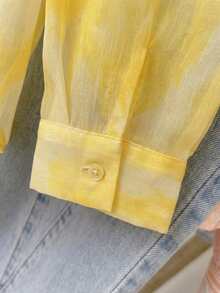 YUXIN 女士甜美扎染轻薄透视衬衫，宽松透气休闲/度假长袖上衣，春夏款 - 黃色 - 查看 11