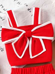 2pcs Young Girls Elegant Camisole Crop Top + Mini Skirt Set, Urban Chic Summer Outfit - Red - View 3