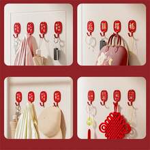 Red Fu Character Hanging Hook, Strong Adhesive, Festive Wedding Chinese Knot Lantern, Painless Hook, No Drilling, Load-Bearing Sticky Hook - Multicolor - View 4